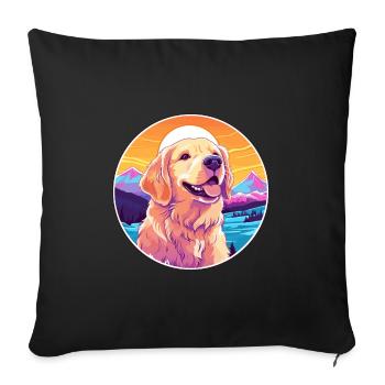 Retriever Plat Enduit Chien Race Cartoon Kawaii Wat - Housse de coussin décorative 45 x 45 cm - noir - Devant