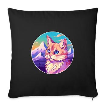 Chat Somali Coloré Dessin Animé Aquarelle Illustratio - Housse de coussin décorative 45 x 45 cm - noir - Devant