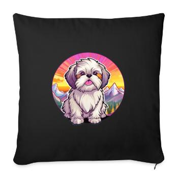 Shih Tzu Lap Dog Breed Cartoon Kawaii Watercolor - Sofa pillowcase 17,3'' x 17,3'' (45 x 45 cm) - black - Front