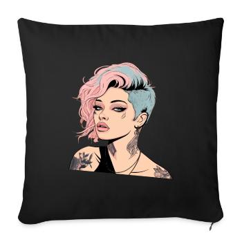 Portrait of a Young Woman in Punk Style - Sofa pillowcase 17,3'' x 17,3'' (45 x 45 cm) - black - Front