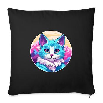 Arabian Mau Cat Colorful Cartoon Watercolor Illust - Sofa pillowcase 17,3'' x 17,3'' (45 x 45 cm) - black - Front