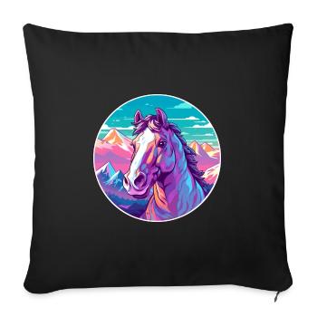 Cheval Aquarelle Dessin Animé Kawaii Animal De Compagnie Animal Colorfu - Housse de coussin décorative 45 x 45 cm - noir - Devant