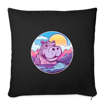 Hippopotame Aquarelle Dessin Animé Kawaii Animal Animal Colorfu - Housse de coussin décorative 45 x 45 cm - noir - Devant