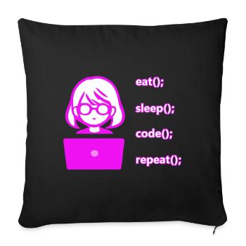 eat sleep code repeat Frau Computer - Sofakissenbezug 45 x 45 cm - Schwarz - Vorne