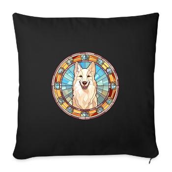 Berger Blanc Suisse Chien Race Vitrail Colorf - Housse de coussin décorative 45 x 45 cm - noir - Devant