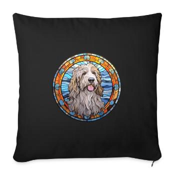 Bergamasco chien de berger race vitrail Colorf - Housse de coussin décorative 45 x 45 cm - noir - Devant
