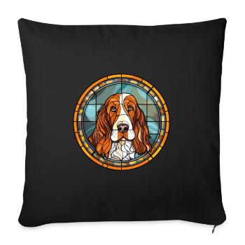 Basset Fauve de Bretagne Hunderasse Buntglas C - Sofakissenbezug 45 x 45 cm - Schwarz - Vorne