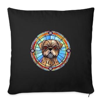 Griffon de Bruxelles chien race vitrail coloré - Housse de coussin décorative 45 x 45 cm - noir - Devant