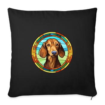 Teckel chien race vitrail coloré Waterco - Housse de coussin décorative 45 x 45 cm - noir - Devant