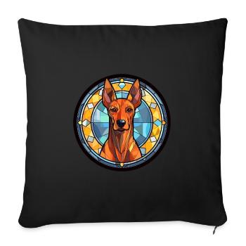 Doberman Pinscher chien race vitrail coloré - Housse de coussin décorative 45 x 45 cm - noir - Devant