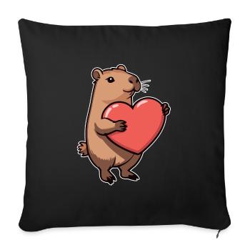 Capybara with heart Valentine's Day - Sofa pillowcase 17,3'' x 17,3'' (45 x 45 cm) - black - Front