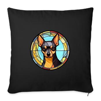 Anglais Toy Terrier chien race vitrail Colorf - Housse de coussin décorative 45 x 45 cm - noir - Devant