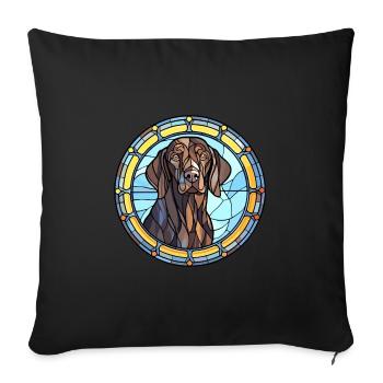 Frison pointage chien race vitrail coloré - Housse de coussin décorative 45 x 45 cm - noir - Devant