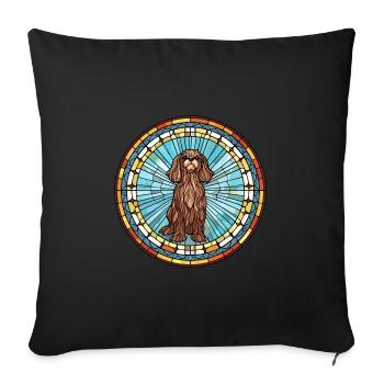 Griffon Nivernais chien race vitrail coloré - Housse de coussin décorative 45 x 45 cm - noir - Devant