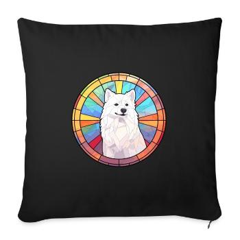 Spitz japonais chien race vitrail coloré Wa - Housse de coussin décorative 45 x 45 cm - noir - Devant