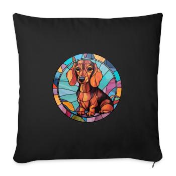 Teckel miniature chien race vitrail Colorf - Housse de coussin décorative 45 x 45 cm - noir - Devant