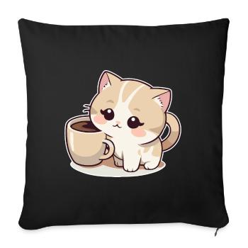Cat with Coffee - Sofa pillowcase 17,3'' x 17,3'' (45 x 45 cm) - black - Front