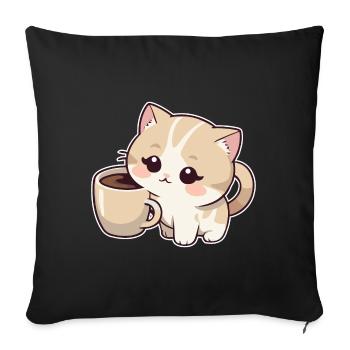 Kitten with coffee cup - Sofa pillowcase 17,3'' x 17,3'' (45 x 45 cm) - black - Front