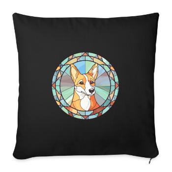 Norvégien Lundehund chien race vitrail Colorf - Housse de coussin décorative 45 x 45 cm - noir - Devant