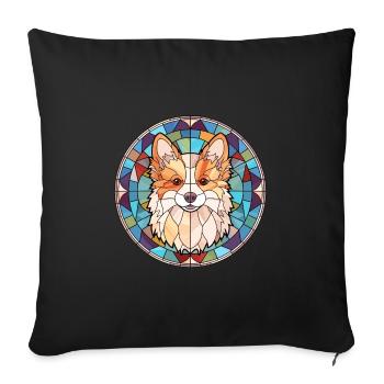 Spitz nordique chien race vitrail coloré Wate - Housse de coussin décorative 45 x 45 cm - noir - Devant