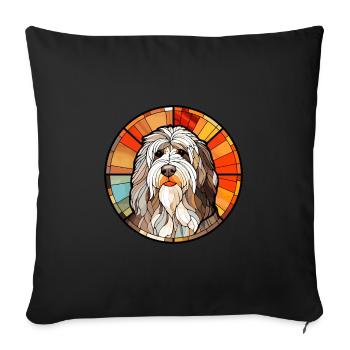 Polish Lowland Sheepdog Dog Breed Stained Glass Co - Sofa pillowcase 17,3'' x 17,3'' (45 x 45 cm) - black - Front