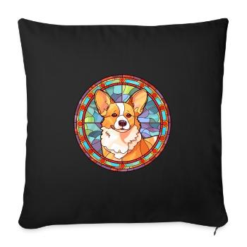 Pembroke Welsh Corgi chien race vitrail couleur - Housse de coussin décorative 45 x 45 cm - noir - Devant