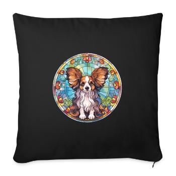 Papillon chien race vitrail coloré watercol - Housse de coussin décorative 45 x 45 cm - noir - Devant