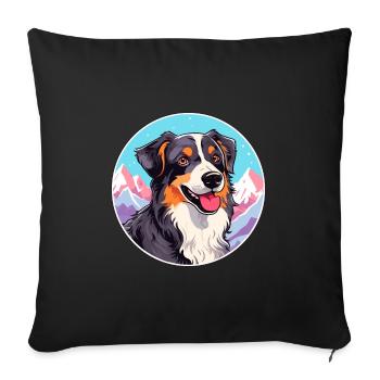 Aidi race de chien dessin animé Kawaii aquarelle - Housse de coussin décorative 45 x 45 cm - noir - Devant