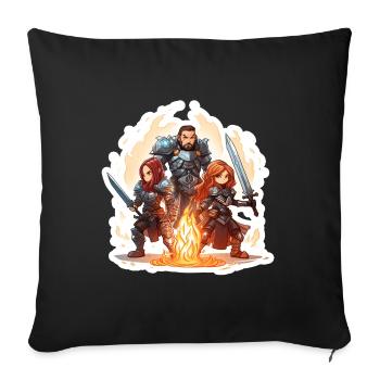T-shirt de jeu de rôle au feu de camp d’un groupe de héros de dessins animés fantastiques - Housse de coussin décorative 45 x 45 cm - noir - Devant