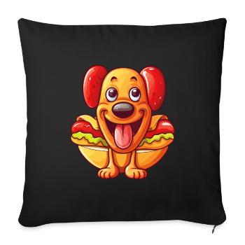 Hot Dog Dog Sausage Fast Food Yummy Funny Humor - Sofa pillowcase 17,3'' x 17,3'' (45 x 45 cm) - black - Front