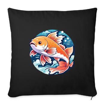 Koi Karpfen Zeichnung - Sofakissenbezug 45 x 45 cm - Schwarz - Vorne