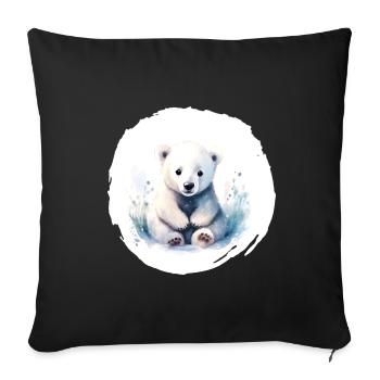 Aquarelle d’ours polaire - Housse de coussin décorative 45 x 45 cm - noir - Devant