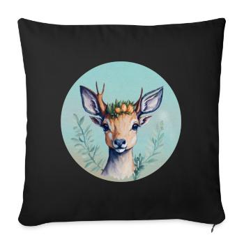 Cute Deer with Flower Crown - Sofa pillowcase 17,3'' x 17,3'' (45 x 45 cm) - black - Front