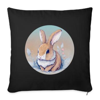 Lapin artistique floral pastel - Housse de coussin décorative 45 x 45 cm - noir - Devant