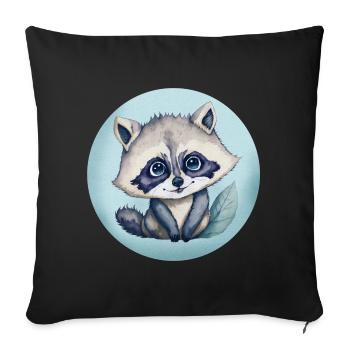 Illustration aquarelle Bébé Raton-laveur Mignon - Housse de coussin décorative 45 x 45 cm - noir - Devant