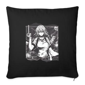 Enchanting Sakura - Digital Anime Woman Character - Sofa pillowcase 17,3'' x 17,3'' (45 x 45 cm) - black - Front