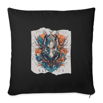 Blaze Fusion Drache Wolf Kopf Bunte digitale Kunst - Sofakissenbezug 45 x 45 cm - Schwarz - Vorne