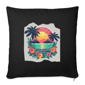 Tropical Paradise Escape Palm Trees Sunset Sunrise - Sofa pillowcase 17,3'' x 17,3'' (45 x 45 cm) - black - Front