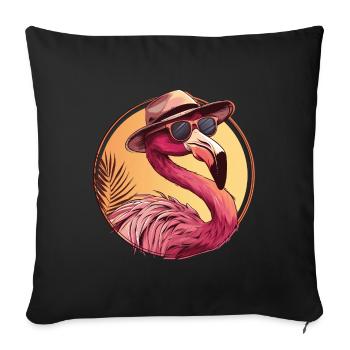 cool pink flamingo bird in vacation mode - Sofa pillowcase 17,3'' x 17,3'' (45 x 45 cm) - black - Front