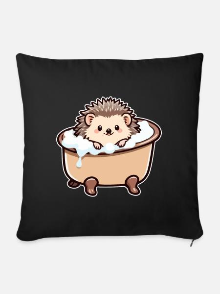 Niedlicher Igel in der Badewanne - Sofakissenbezug 45 x 45 cm - Schwarz