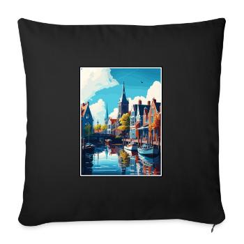 Sneek Pays-Bas Vintage voyage affiche Souvenir - Housse de coussin décorative 45 x 45 cm - noir - Devant