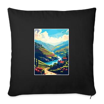 Douro Valley Portugal Vintage Travel Poster WPA - Sofa pillowcase 17,3'' x 17,3'' (45 x 45 cm) - black - Front