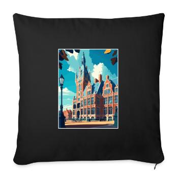 The Hague Decoration Vintage Travel Poster WPA Art - Sofa pillowcase 17,3'' x 17,3'' (45 x 45 cm) - black - Front