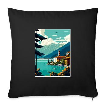 Comer See Italien Dekoration Vintage Reiseposter - Sofakissenbezug 45 x 45 cm - Schwarz - Vorne