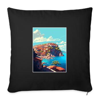 Eze France Coastal Vintage Travel Poster Souvenir - Sofa pillowcase 17,3'' x 17,3'' (45 x 45 cm) - black - Front