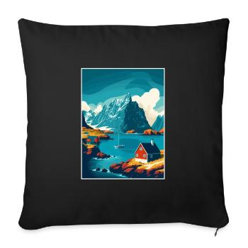 Lofoten Norwegisches Vintage-Reiseposter - Sofakissenbezug 45 x 45 cm - Schwarz - Vorne