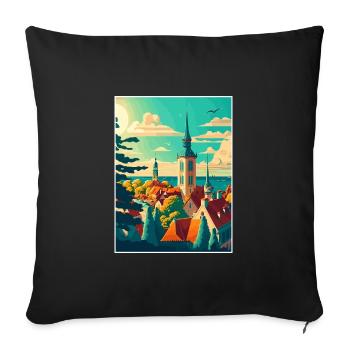 Tallinn Estonie Vintage voyage affiche WPA Souvenir - Housse de coussin décorative 45 x 45 cm - noir - Devant