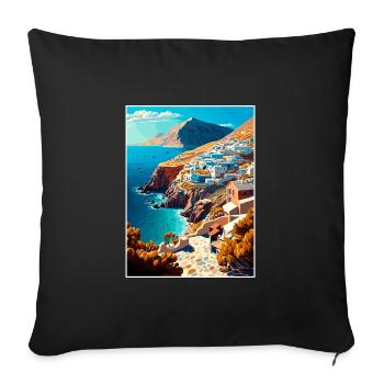 Folegandros Grèce Décoration Affiche De Voyage - Housse de coussin décorative 45 x 45 cm - noir - Devant