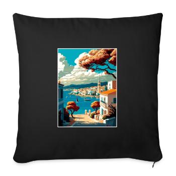 Spetses Griechenland Dekoration Vintage Reise Poster - Sofakissenbezug 45 x 45 cm - Schwarz - Vorne