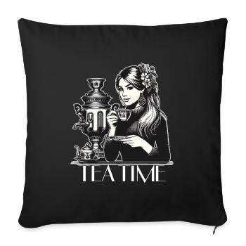 Samovar Tea Time femme cadeau - Housse de coussin décorative 45 x 45 cm - noir - Devant